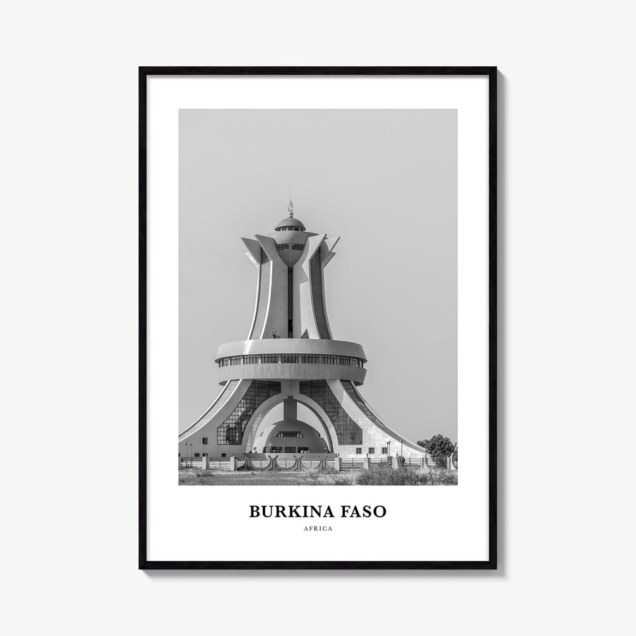 Burkina Faso black & white classic poster of Africa – vertical wall art, unframed print shown in interior mockup