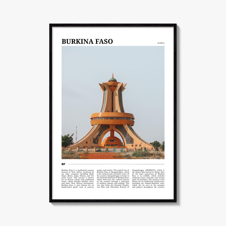 Burkina Faso colorful travel poster of Africa – vertical wall art, unframed print shown in interior mockup