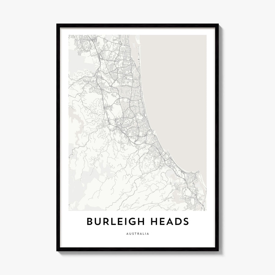 Burleigh Heads Map Poster, framed poster mockup