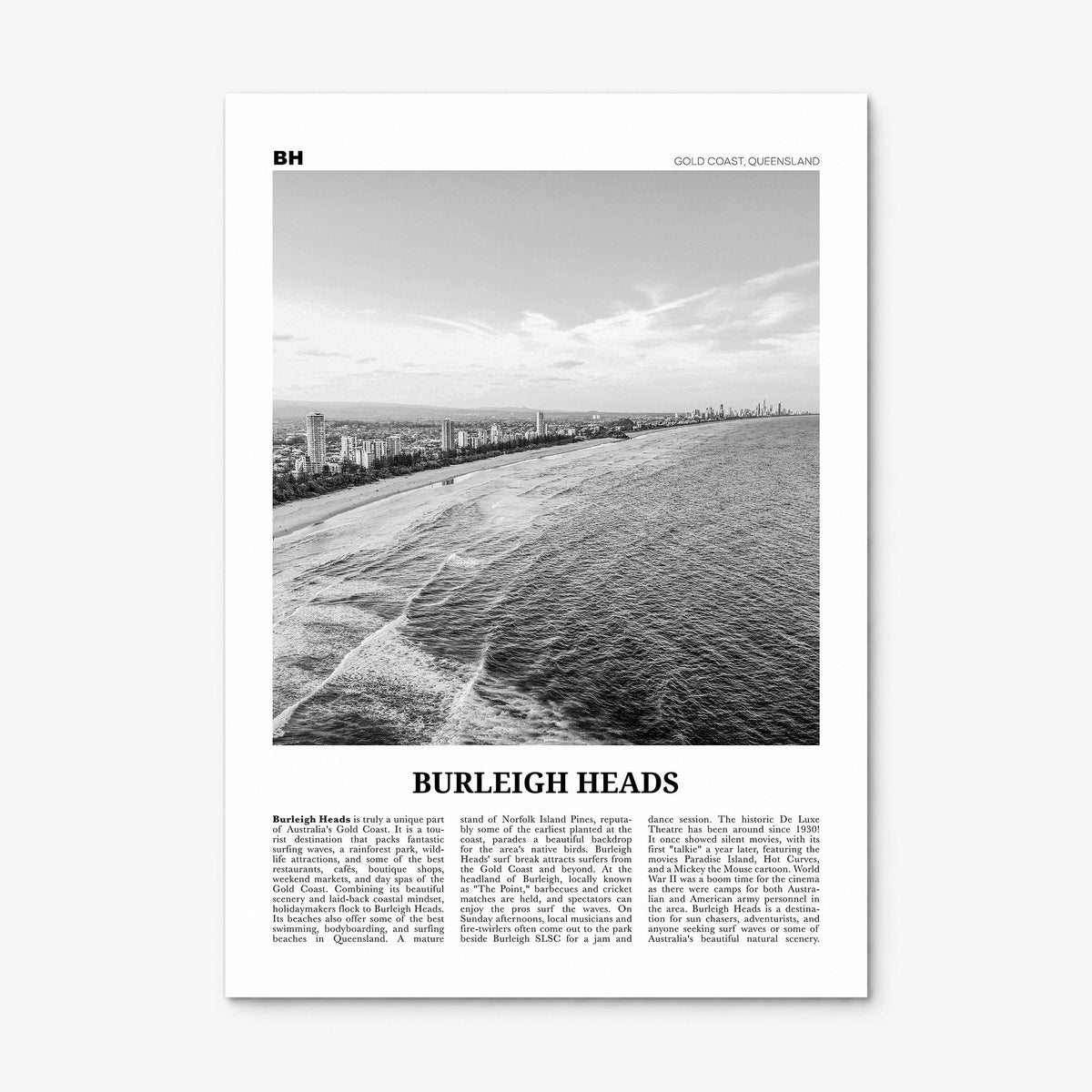 Burleigh Heads Newspaper Poster, print only (unframed)