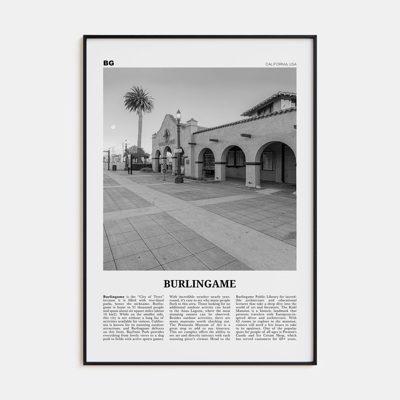 Burlingame Poster None / 8x12 in Nbourhood Travel B&W Poster