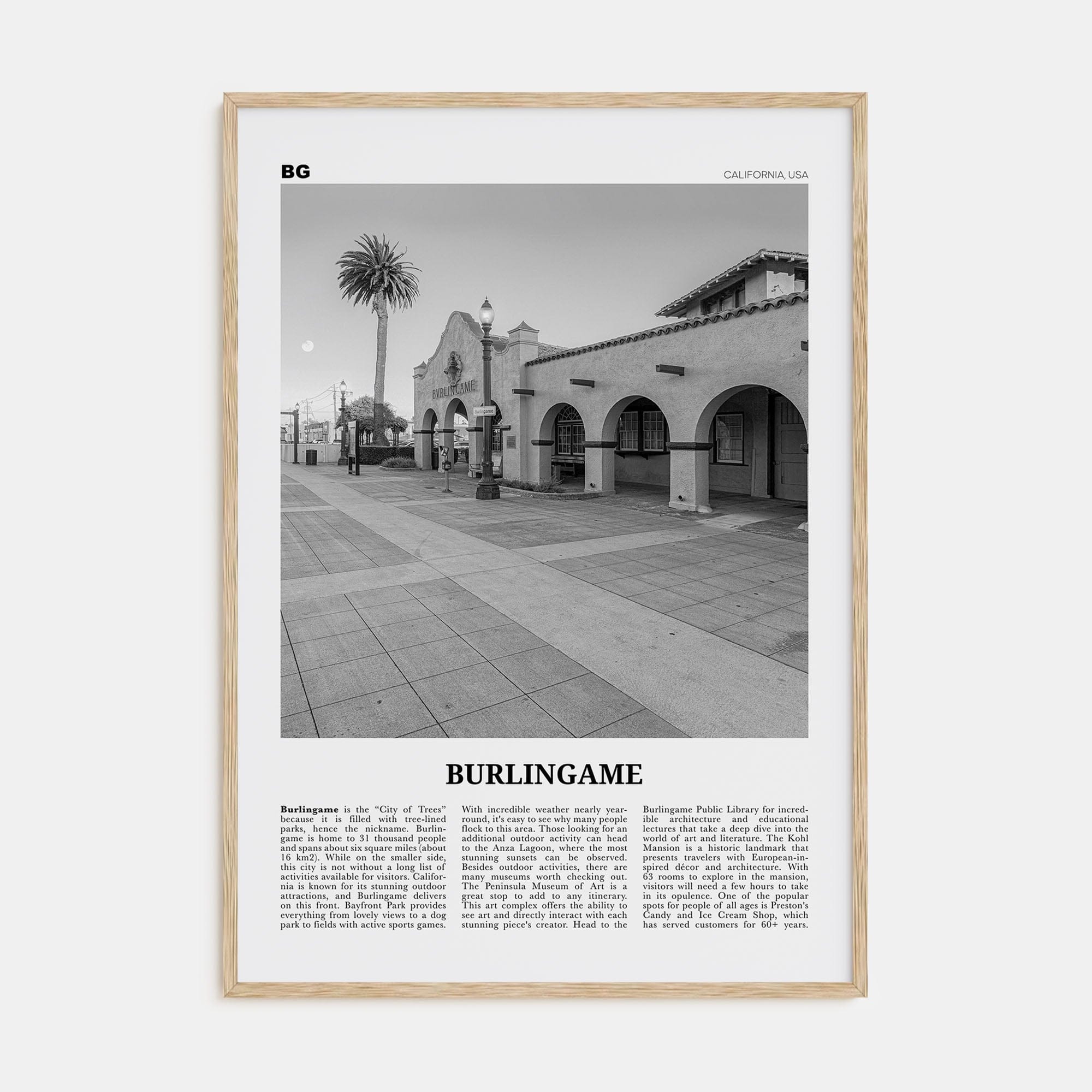 Burlingame Poster Natural Wood / 8x12 in Nbourhood Travel B&W Poster