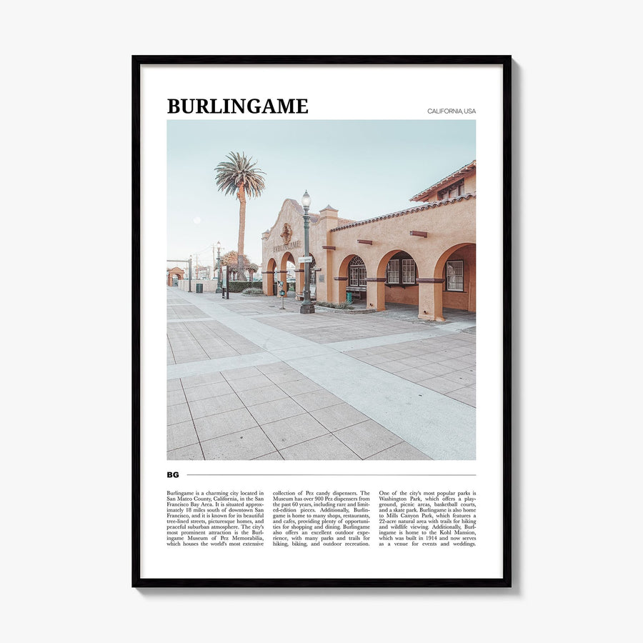 Burlingame Travel Poster, framed poster mockup