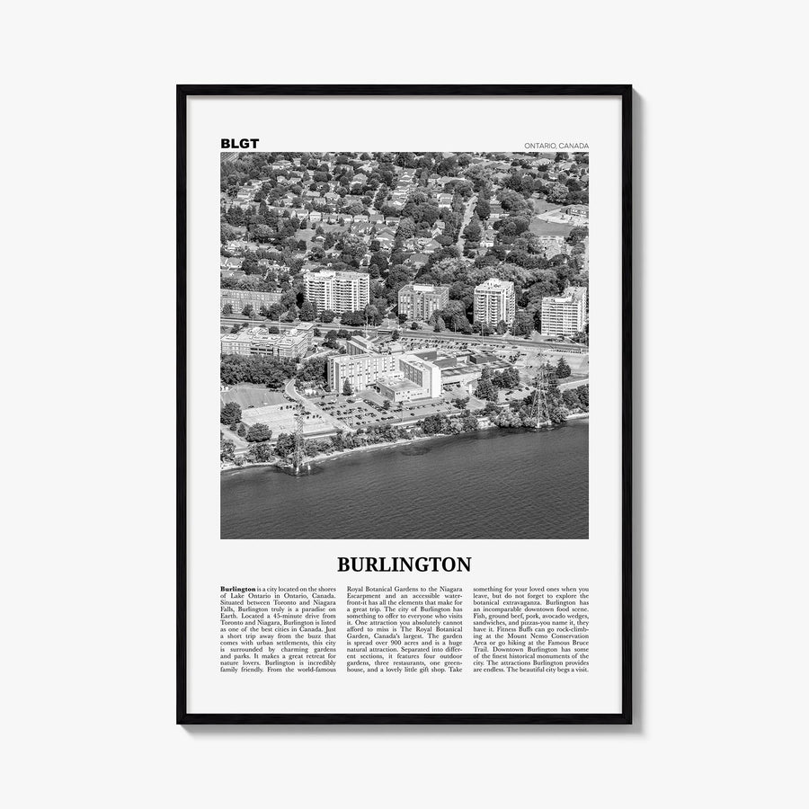 Burlington, Canada black & white newspaper poster of Canada – vertical wall art, unframed print shown in interior mockup
