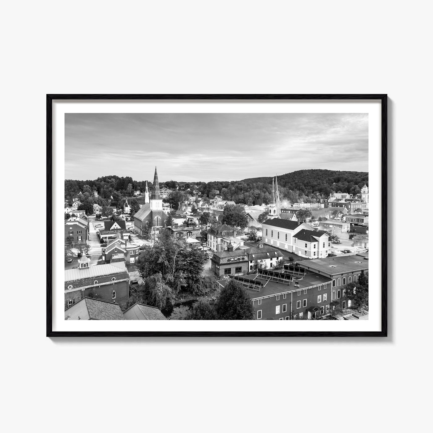 Burlington, Vermont black & white photo poster of Vermont, USA – horizontal wall art, unframed print shown in interior mockup