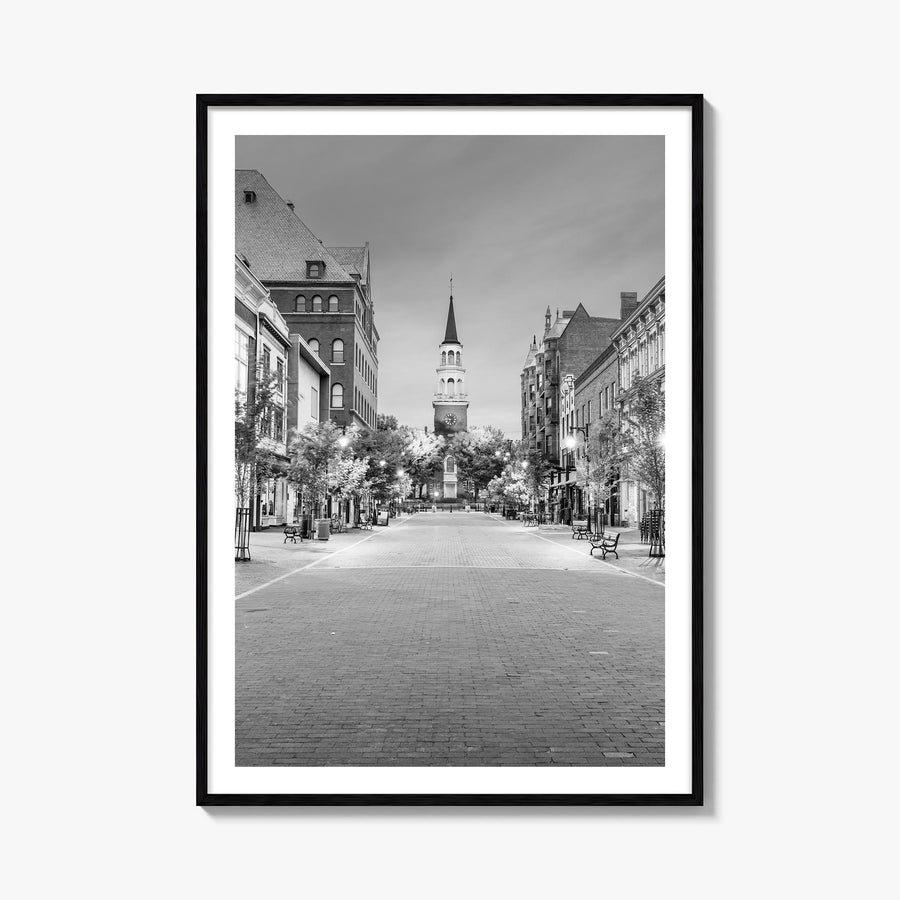 Burlington, Vermont black & white photo poster of Vermont, USA – vertical wall art, unframed print shown in interior mockup