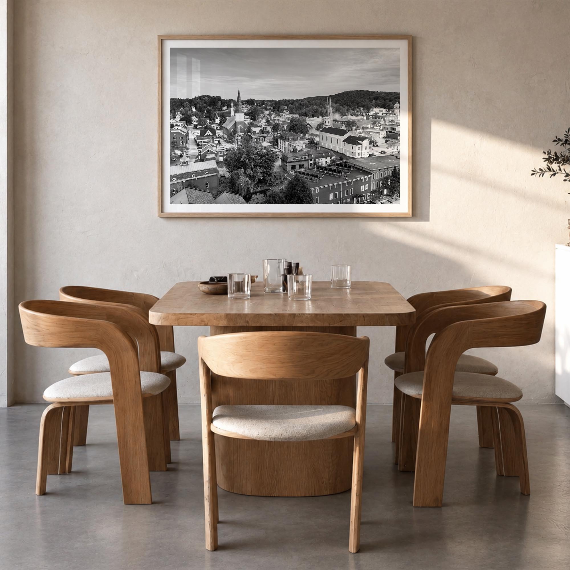Burlington, Vermont black & white photo poster of Vermont, USA – horizontal wall art in natural wood frame with white border,