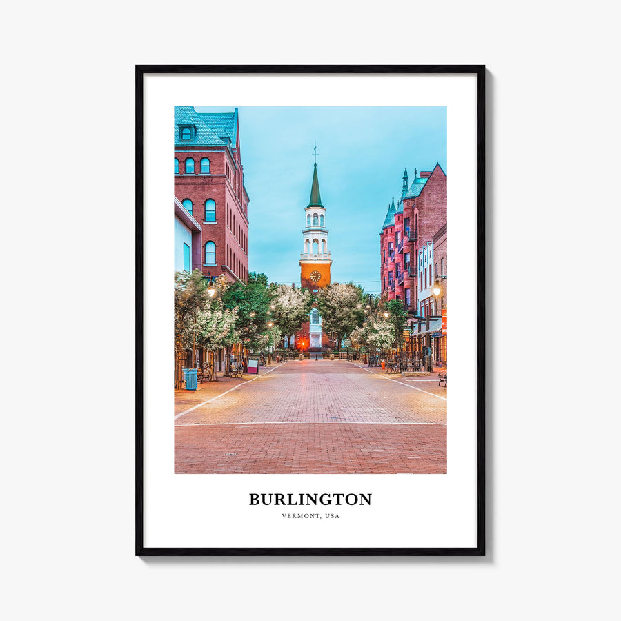 Burlington, Vermont colorful classic poster of Vermont, USA – vertical wall art, unframed print shown in interior mockup