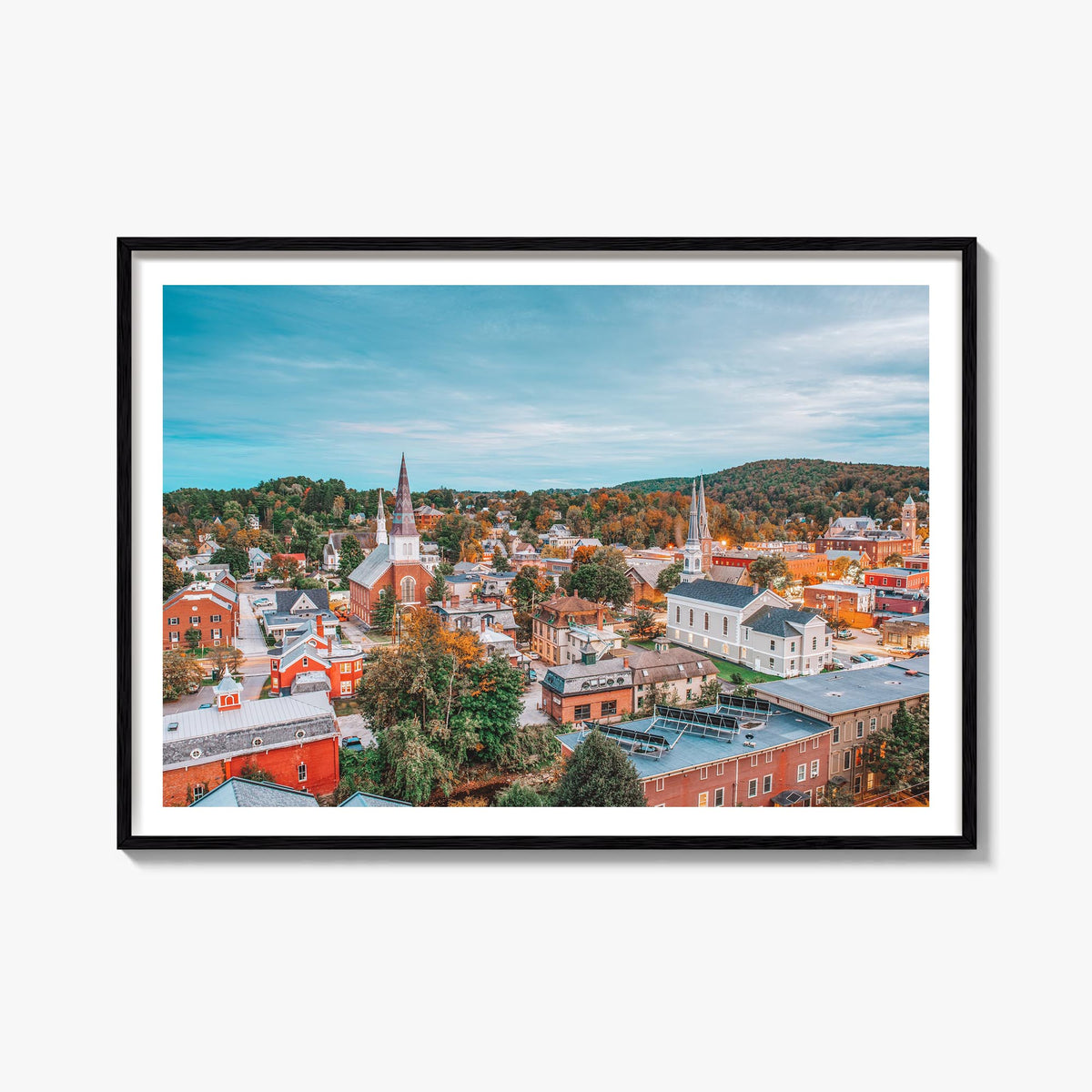 Burlington, Vermont colorful photo poster of Vermont, USA – horizontal wall art, unframed print shown in interior mockup