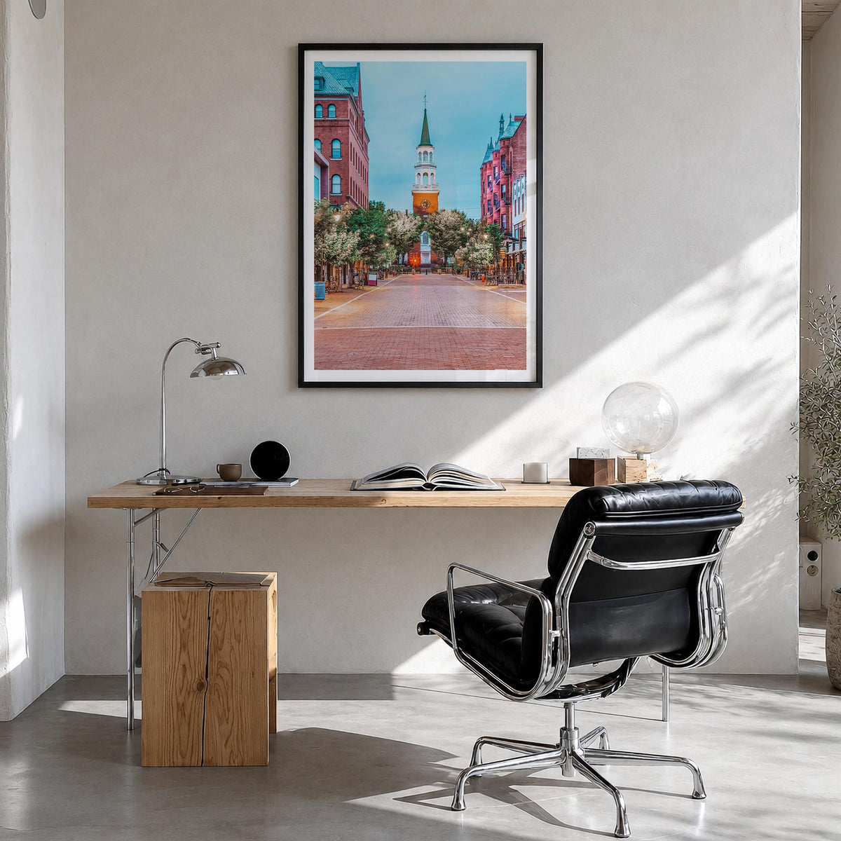 Burlington, Vermont no. 1 colorful photo poster of Vermont, USA – vertical wall art in black wood frame with white border, ha