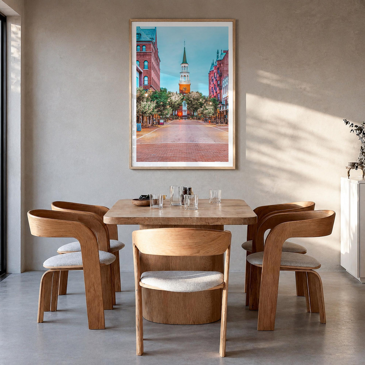 Burlington, Vermont no. 1 colorful photo poster of Vermont, USA – vertical wall art in natural wood frame with white border, 