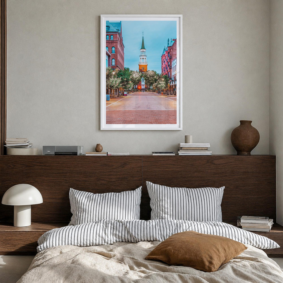 Burlington, Vermont no. 1 colorful photo poster of Vermont, USA – vertical wall art in white wood frame with white border, ha