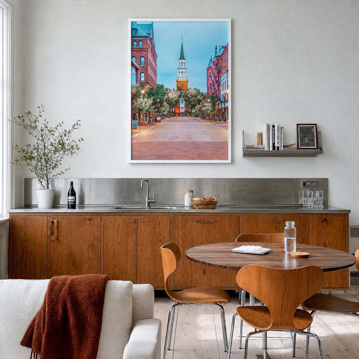 Burlington, Vermont no. 1 colorful photo poster of Vermont, USA – vertical wall art in white wood frame, hanging on wall