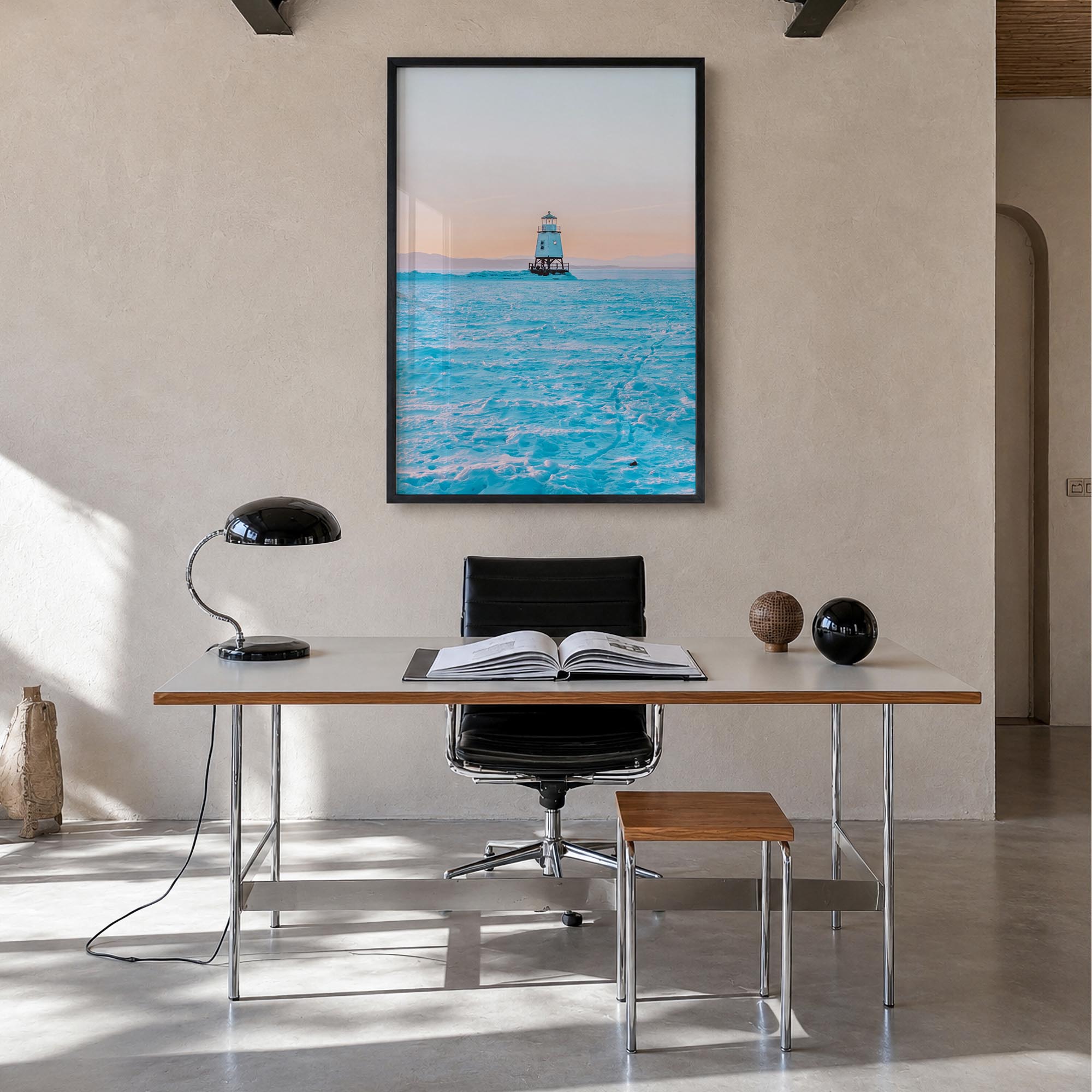 Burlington, Vermont no. 2 colorful photo poster of Vermont, USA – vertical wall art in black wood frame, hanging on wall