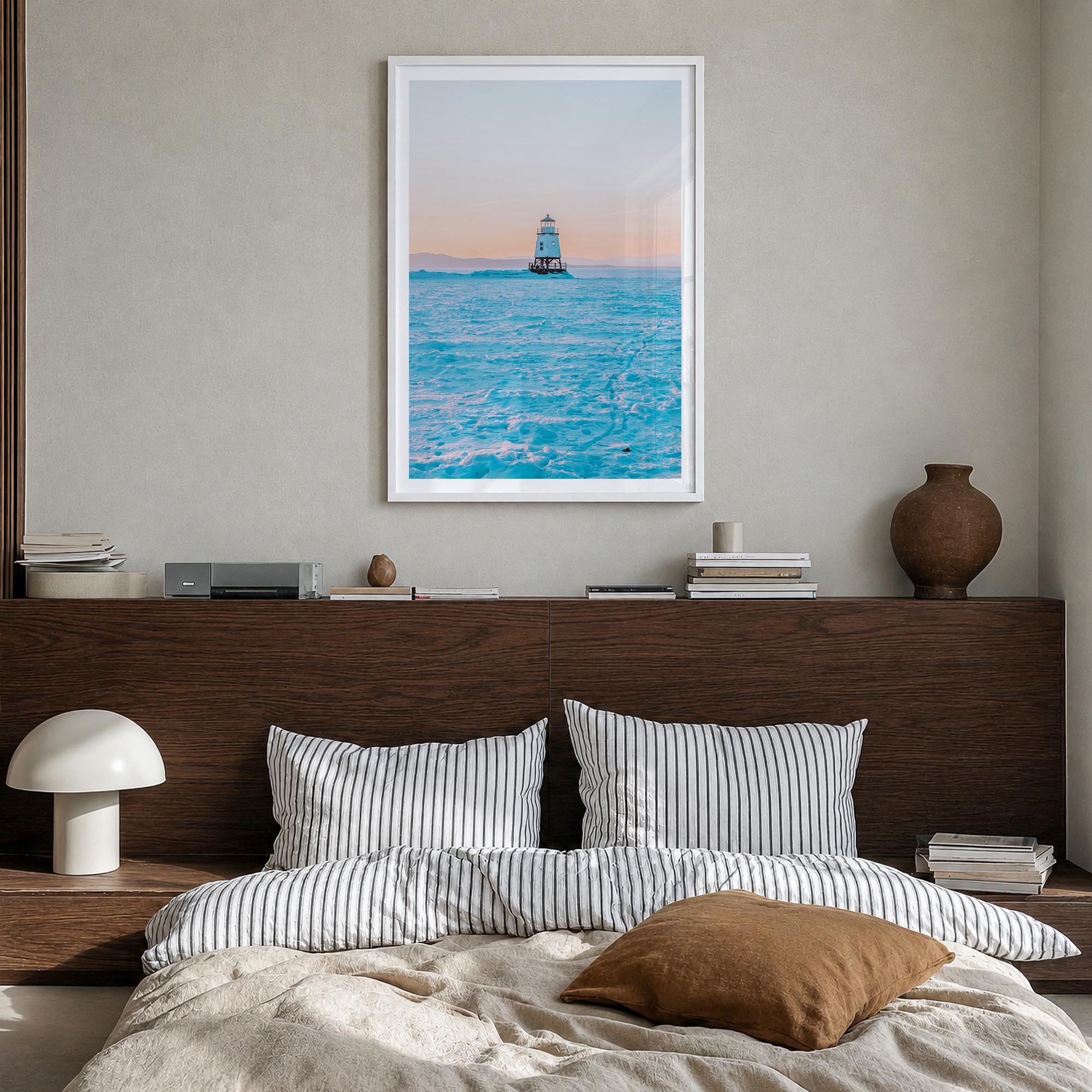 Burlington, Vermont no. 2 colorful photo poster of Vermont, USA – vertical wall art in white wood frame with white border, ha