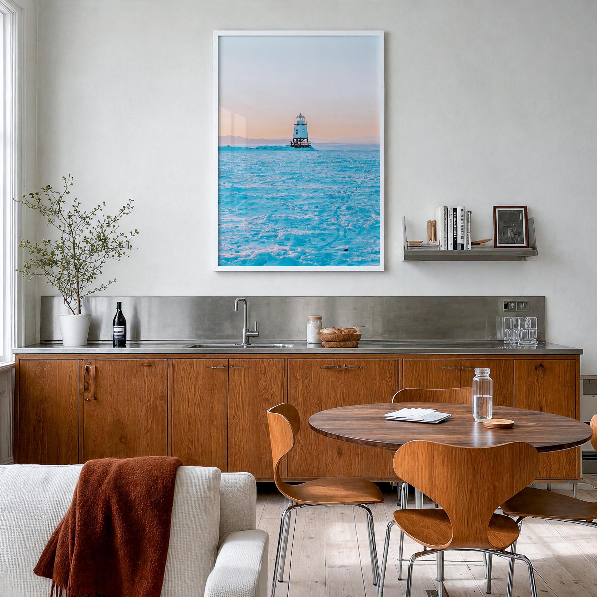 Burlington, Vermont no. 2 colorful photo poster of Vermont, USA – vertical wall art in white wood frame, hanging on wall