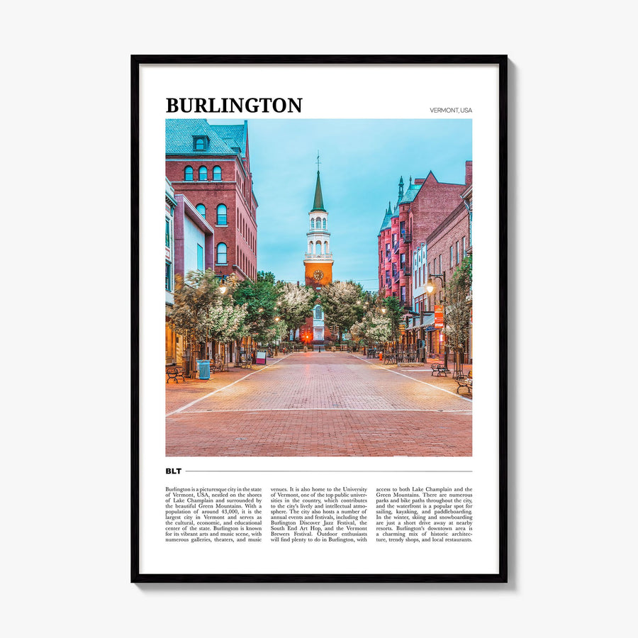 Burlington, Vermont Travel Poster, framed poster mockup