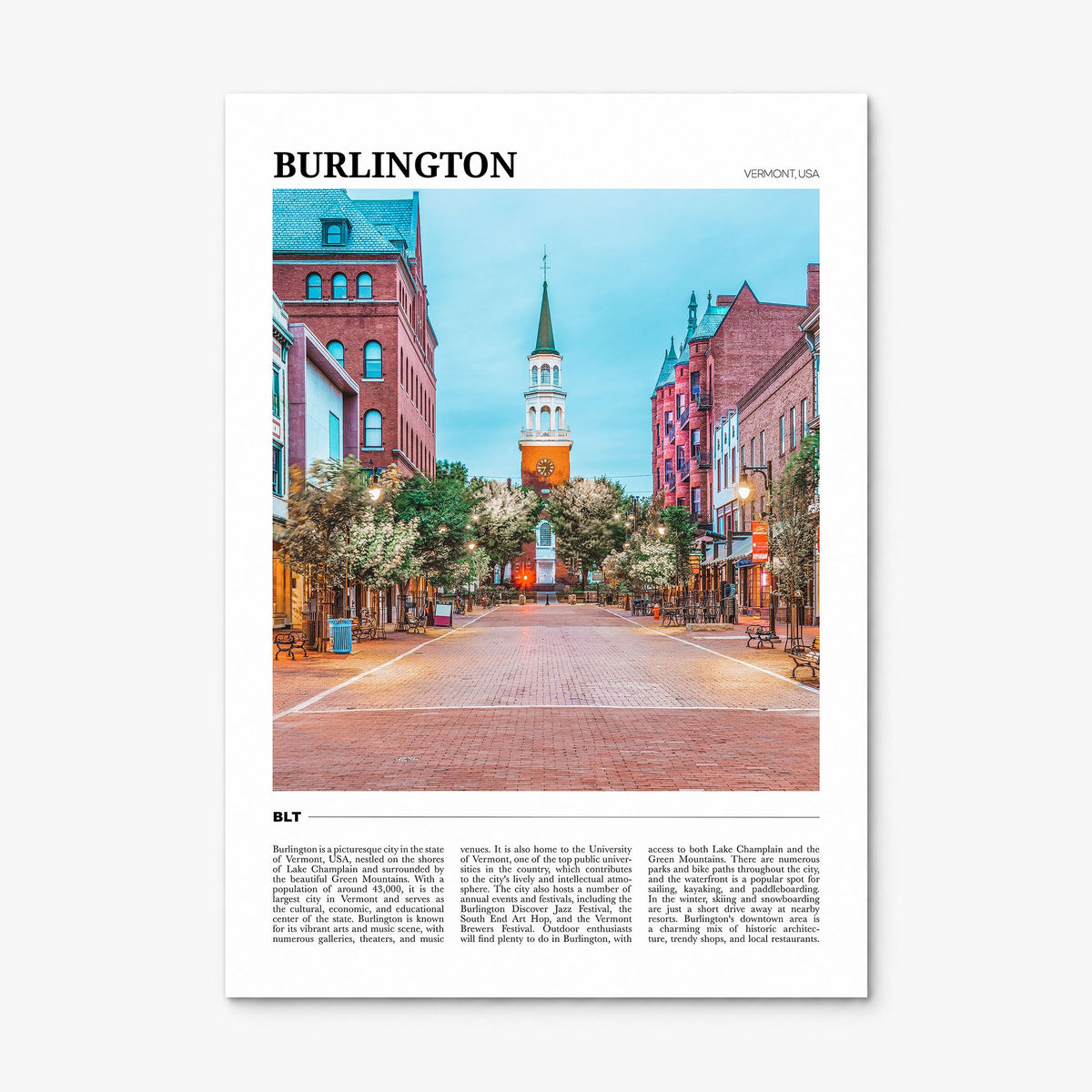Burlington, Vermont Travel Poster, print only (unframed)