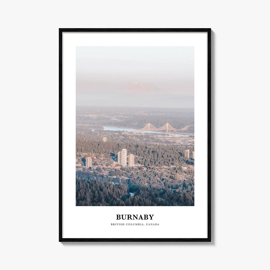 Burnaby colorful classic poster of British Columbia, Canada – vertical wall art, unframed print shown in interior mockup