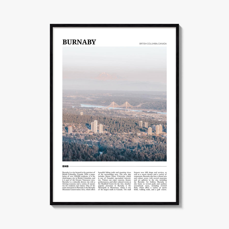 Burnaby colorful travel poster of British Columbia, Canada – vertical wall art, unframed print shown in interior mockup