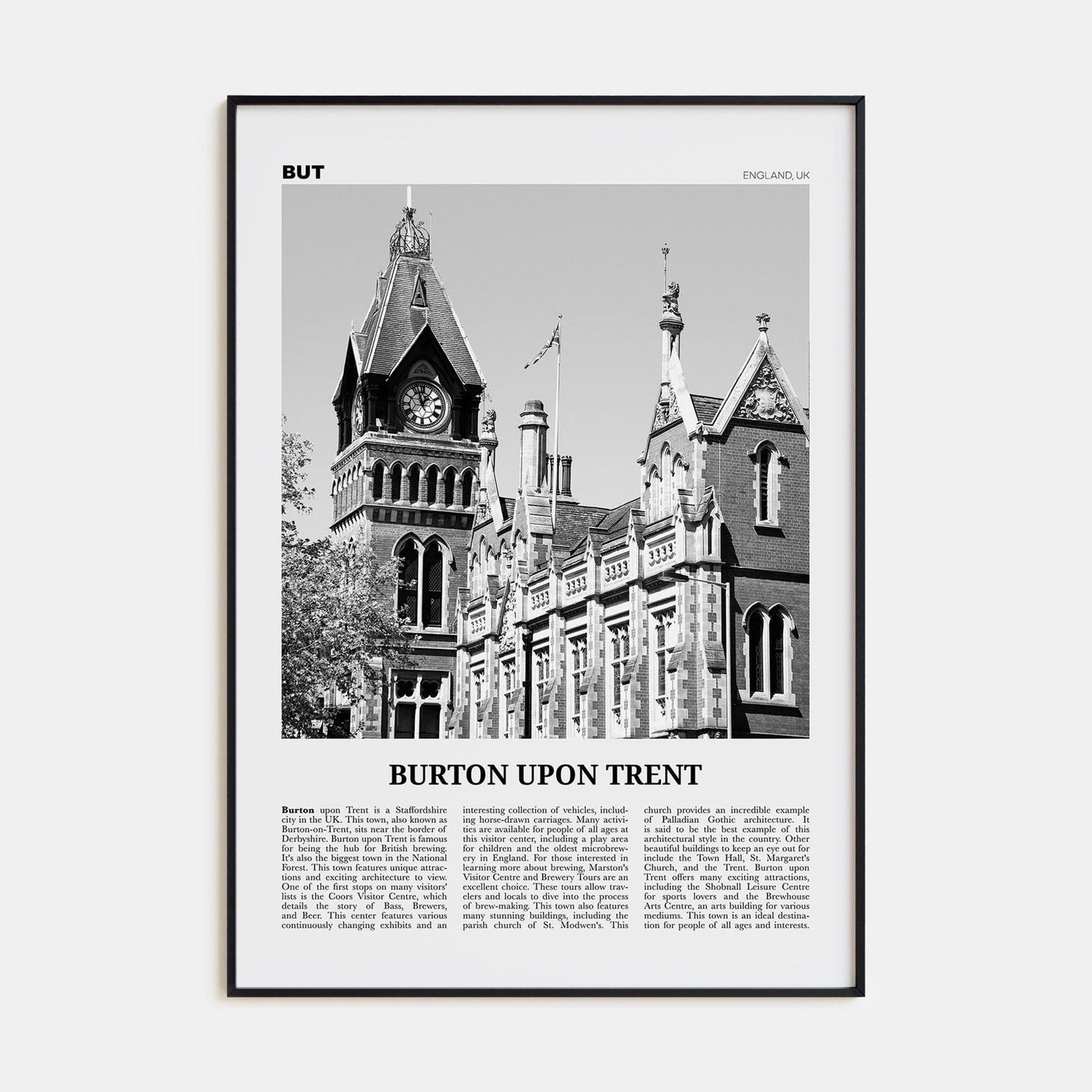 Burton upon Trent Poster None / 8x12 in Nbourhood Travel B&W Poster