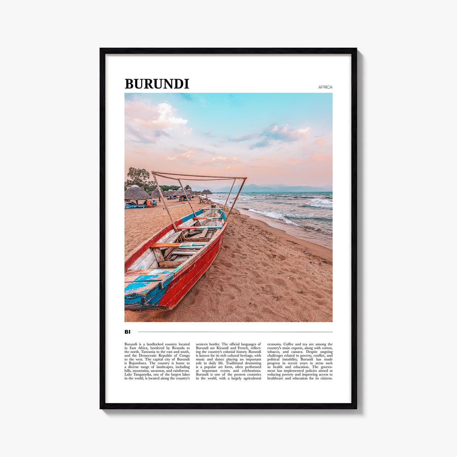 Burundi colorful travel poster of Africa – vertical wall art, unframed print shown in interior mockup