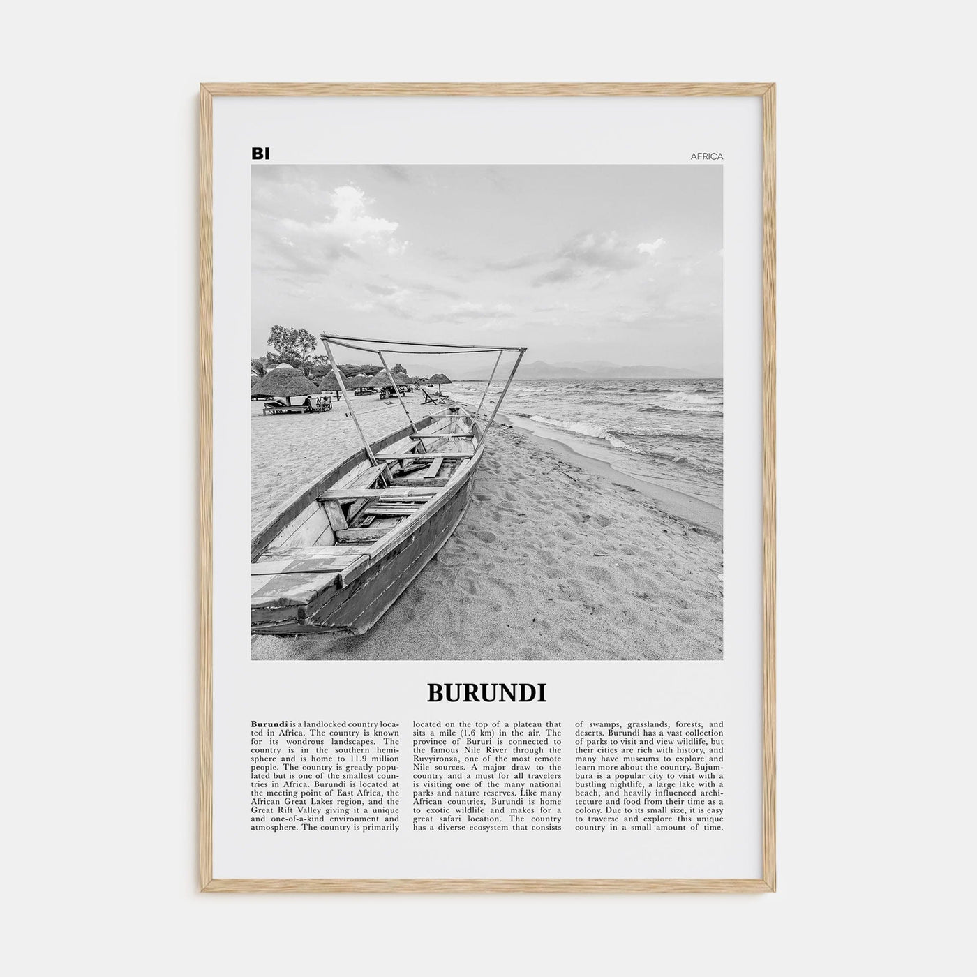 Burundi Poster Natural Wood / 8x12 in Nbourhood Travel B&W Poster