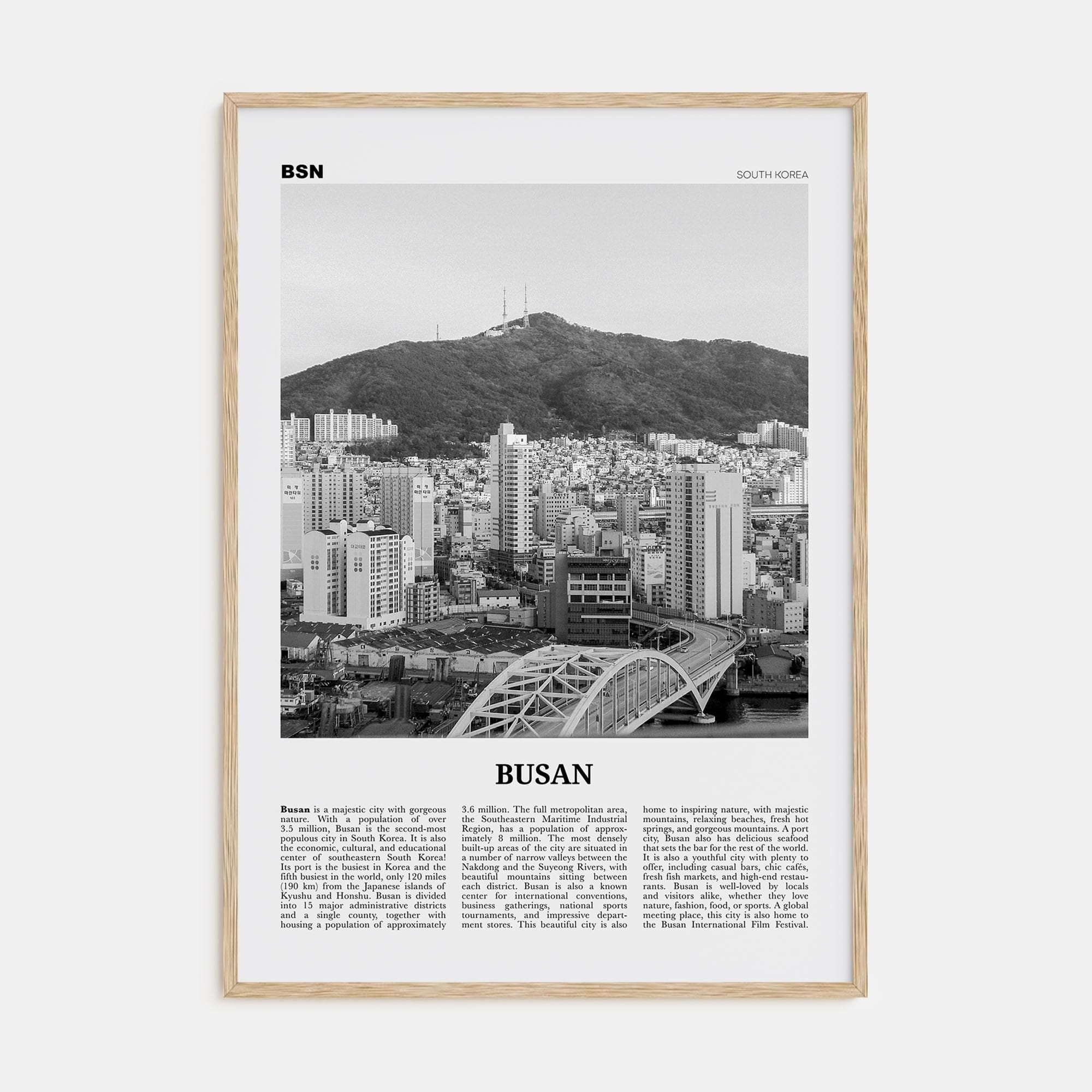 Busan No 2 Poster Natural Wood / 8x12 in Nbourhood Travel B&W Poster