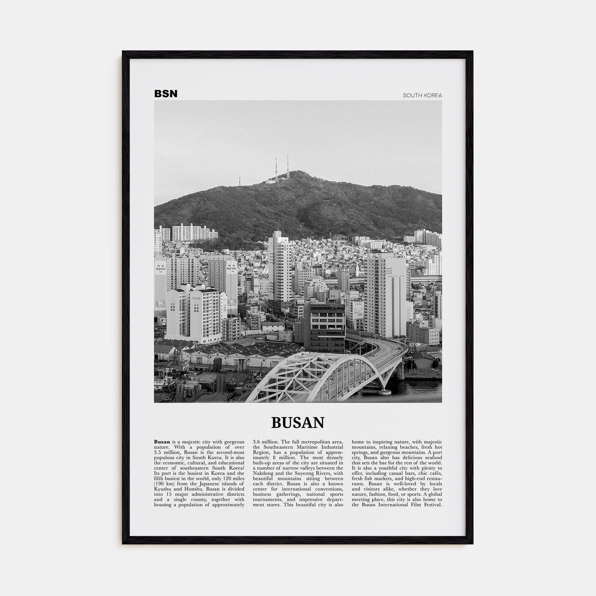 Busan No 2 Poster Black Wood / 8x12 in Nbourhood Travel B&W Poster