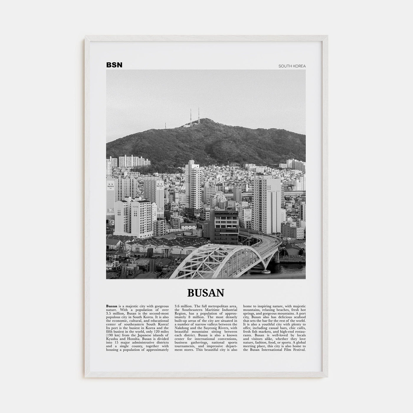 Busan No 2 Poster White Wood / 8x12 in Nbourhood Travel B&W Poster