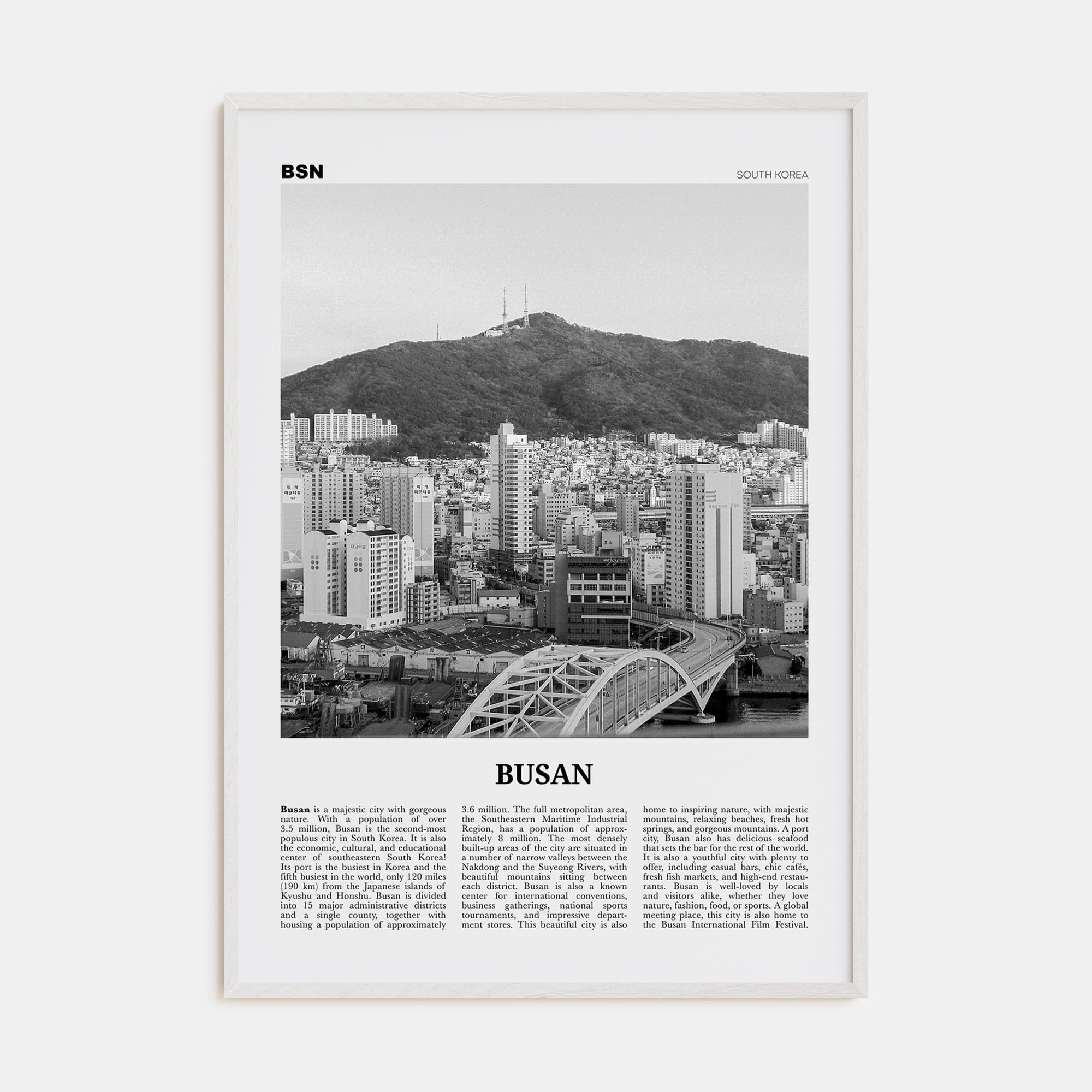 Busan No 2 Poster White Wood / 8x12 in Nbourhood Travel B&W Poster