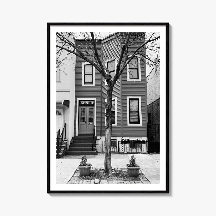 Bushwick black & white photo poster of Brooklyn, New York City – vertical wall art, unframed print shown in interior mockup