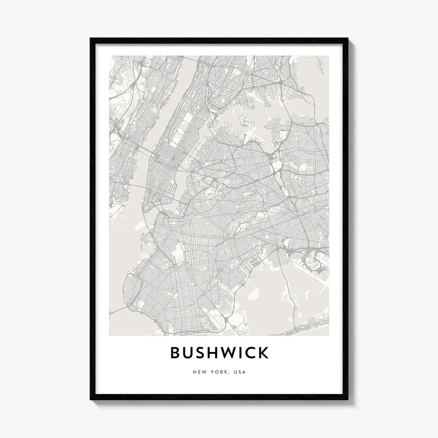 Bushwick Map Poster, framed poster mockup