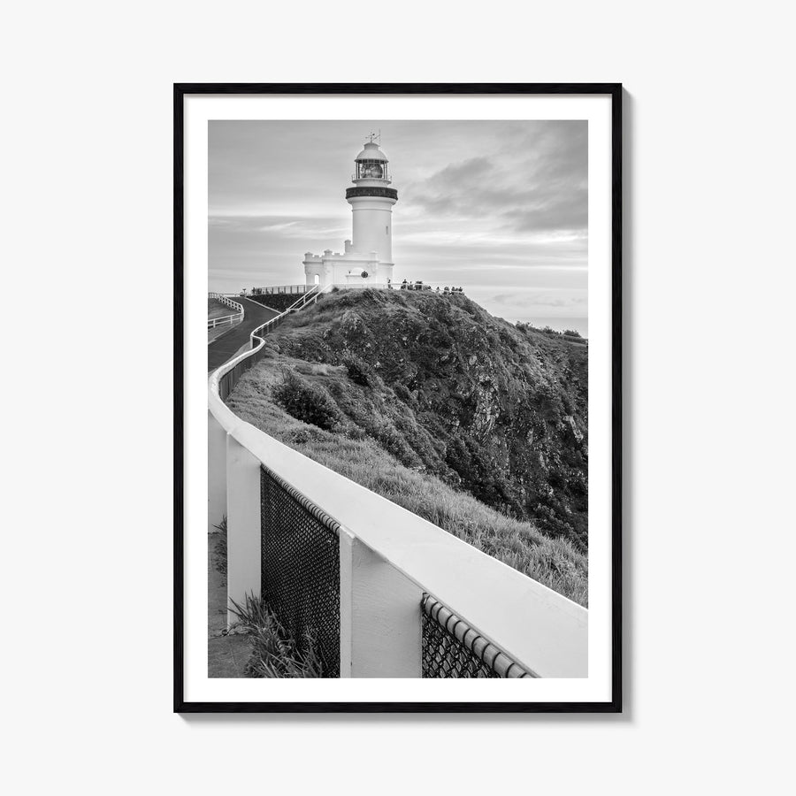 Byron Bay black & white photo poster of New South Wales, Australia – vertical wall art, unframed print shown in interior mock