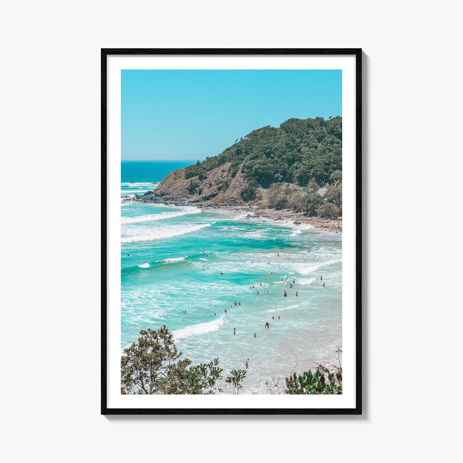 Byron Bay colorful photo poster of New South Wales, Australia – vertical wall art, unframed print shown in interior mockup