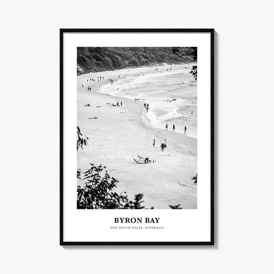 Byron Bay no. 1 black & white classic poster of New South Wales, Australia – vertical wall art, unframed print shown in inter