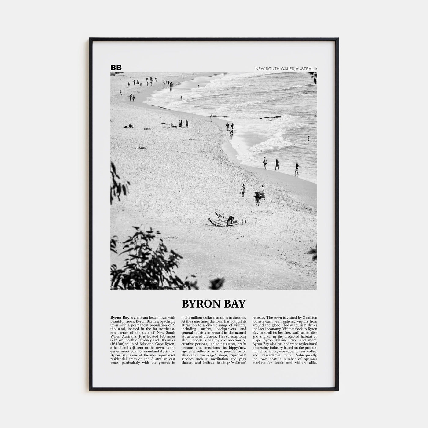 Byron Bay No 1 Poster Black Metal / 8x12 in Nbourhood Travel B&W Poster