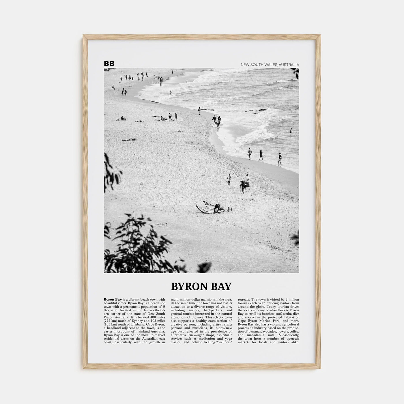 Byron Bay No 1 Poster Natural Wood / 8x12 in Nbourhood Travel B&W Poster