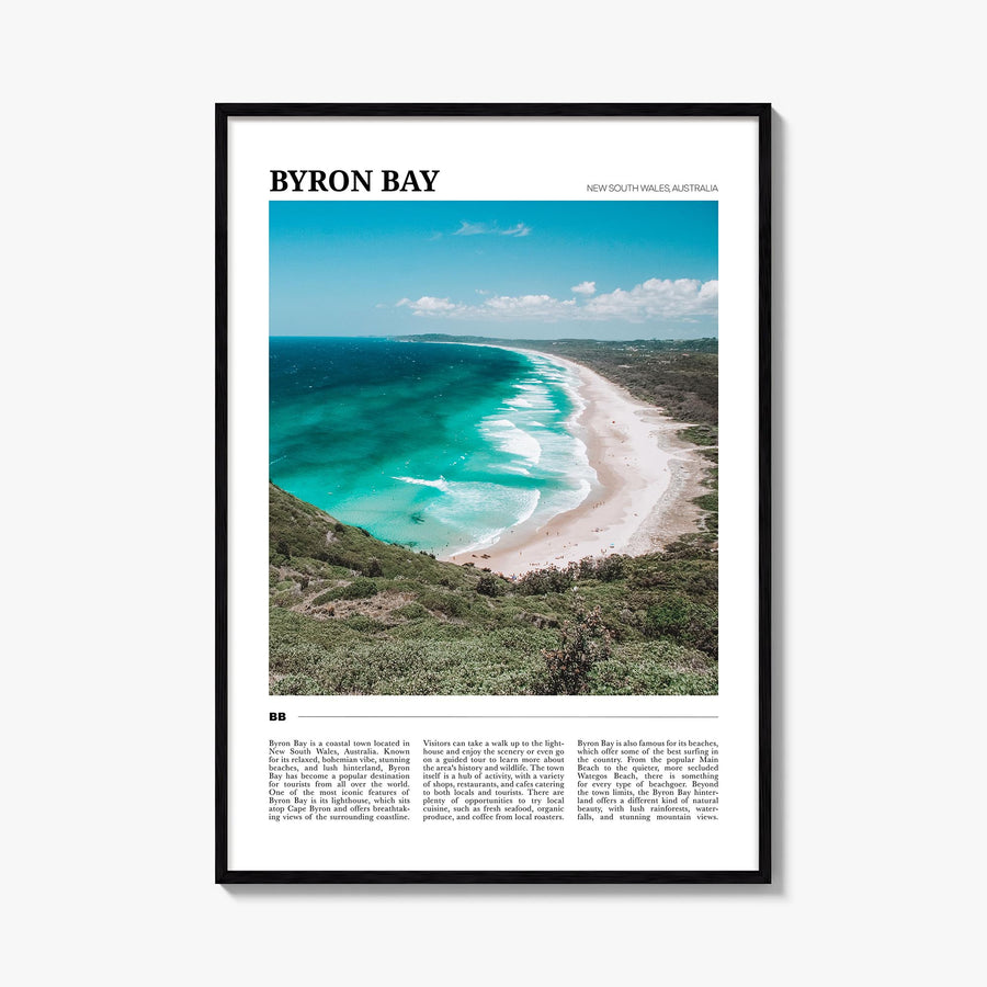 Byron Bay no. 2 colorful travel poster of New South Wales, Australia – vertical wall art, unframed print shown in interior mo