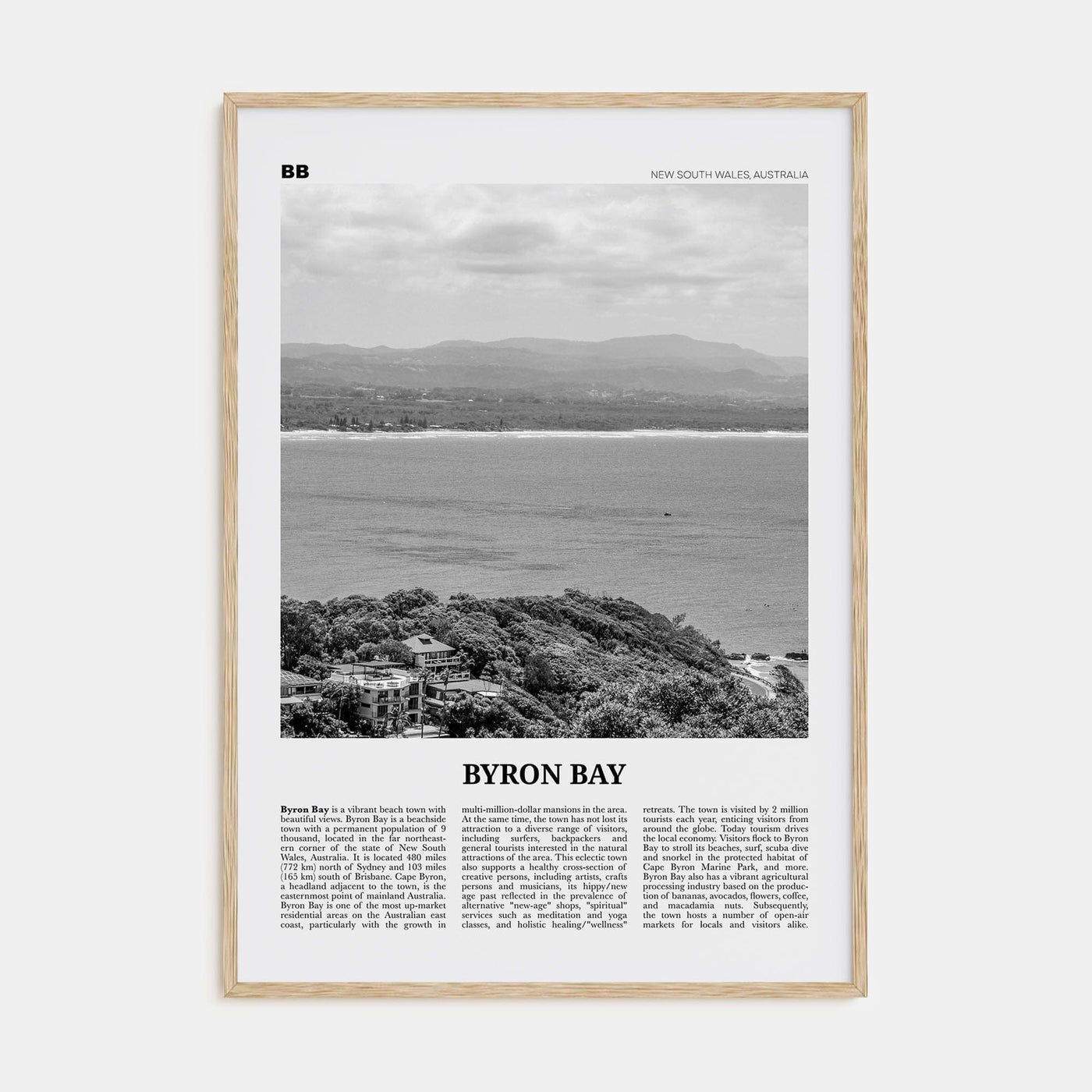 Byron Bay No 2 Poster Natural Wood / 8x12 in Nbourhood Travel B&W Poster