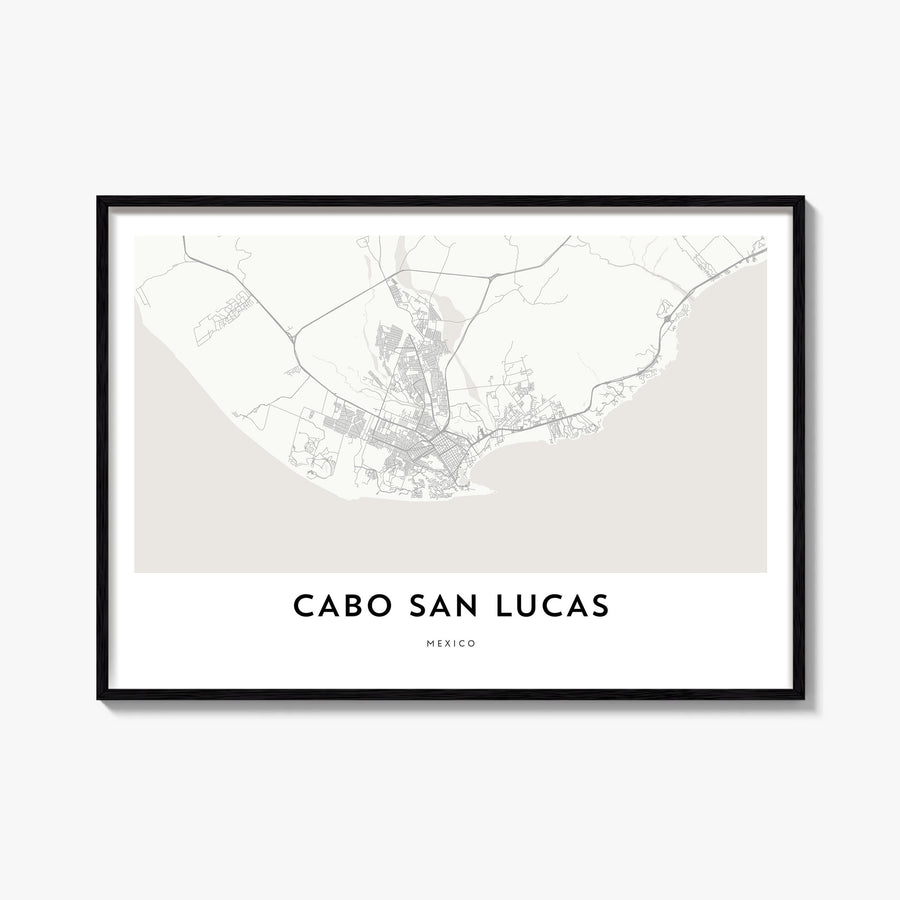 Cabo San Lucas black & white map poster of Mexico – horizontal wall art, unframed print shown in interior mockup