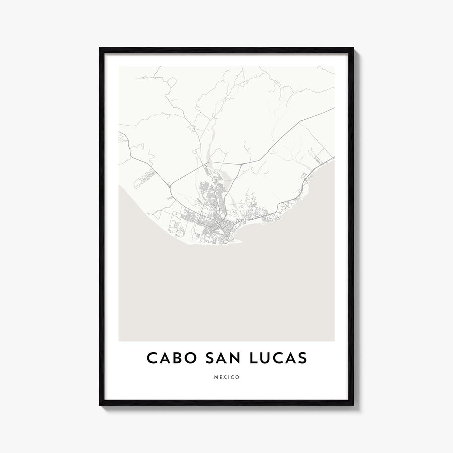 Cabo San Lucas black & white map poster of Mexico – vertical wall art, unframed print shown in interior mockup