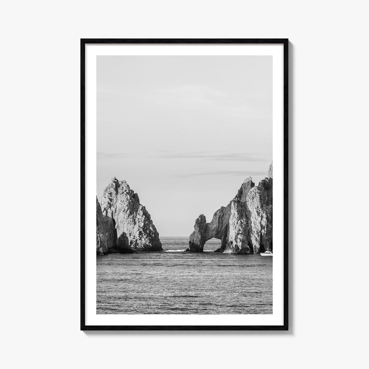 Cabo San Lucas black & white photo poster of Mexico – vertical wall art, unframed print shown in interior mockup