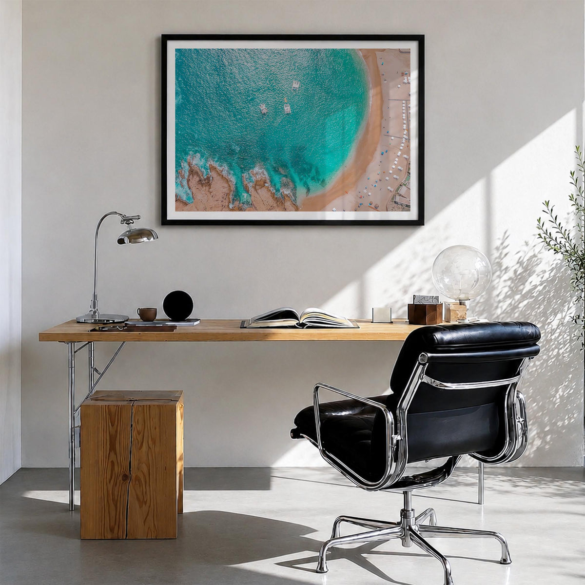 Cabo San Lucas colorful photo poster of Mexico – horizontal wall art in black wood frame with white border, hanging on wall
