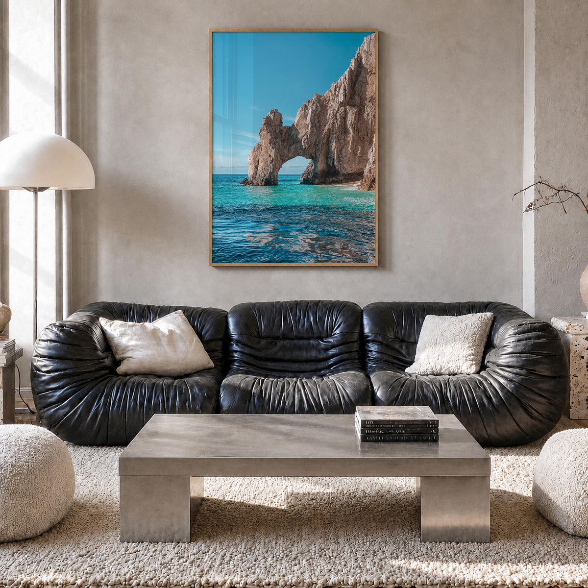 Cabo San Lucas no. 1 colorful photo poster of Mexico – vertical wall art in natural wood frame, hanging on wall