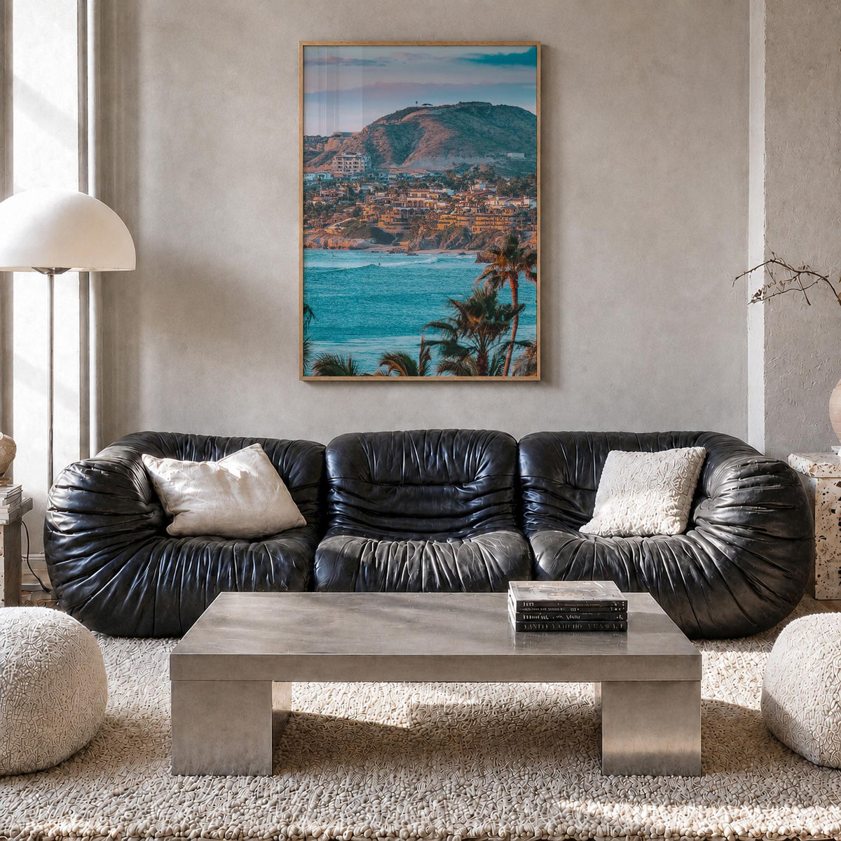 Cabo San Lucas no. 2 colorful photo poster of Mexico – vertical wall art in natural wood frame, hanging on wall