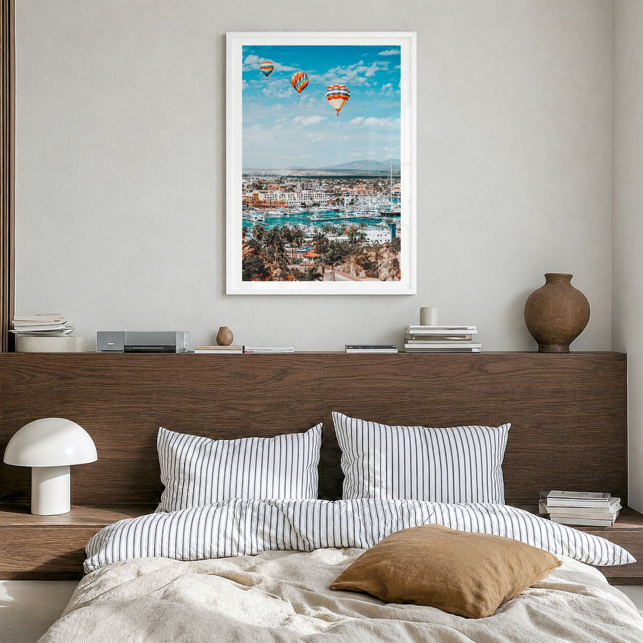 Cabo San Lucas Photo No 3 Poster in a white wood frame, hanging in a bedroom, white border