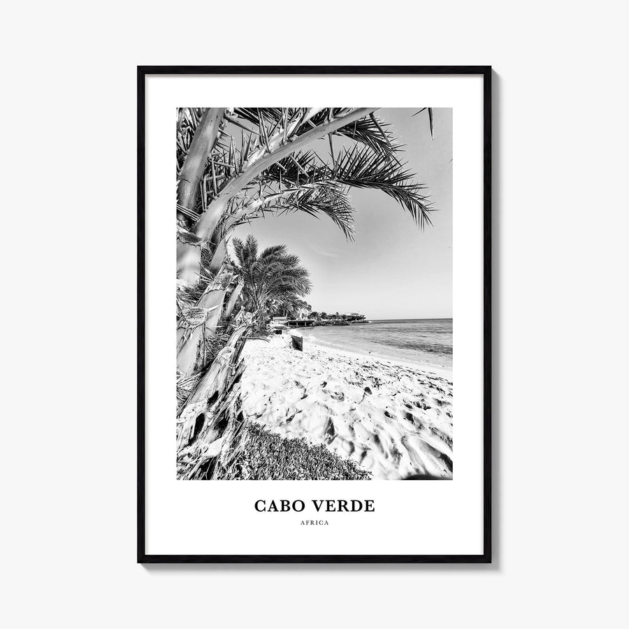 Cabo Verde black & white classic poster of Africa – vertical wall art, unframed print shown in interior mockup