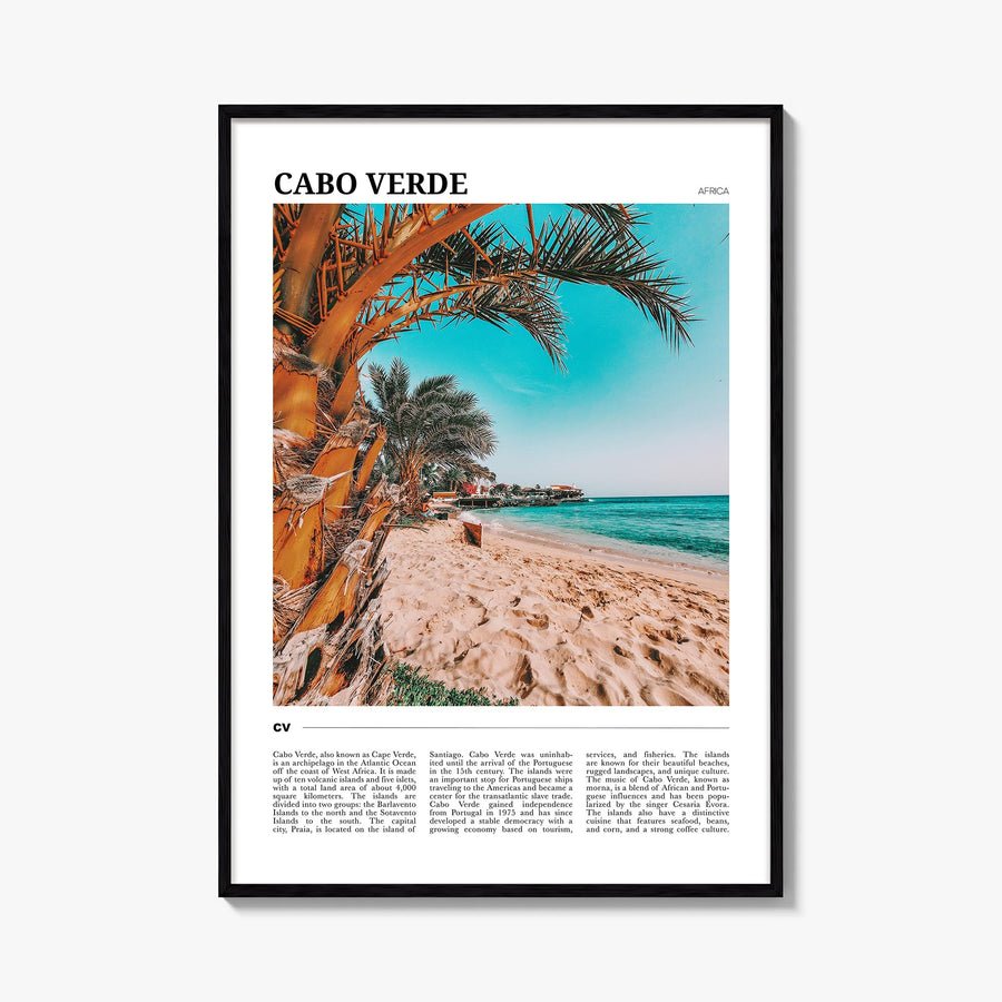 Cabo Verde colorful travel poster of Africa – vertical wall art, unframed print shown in interior mockup