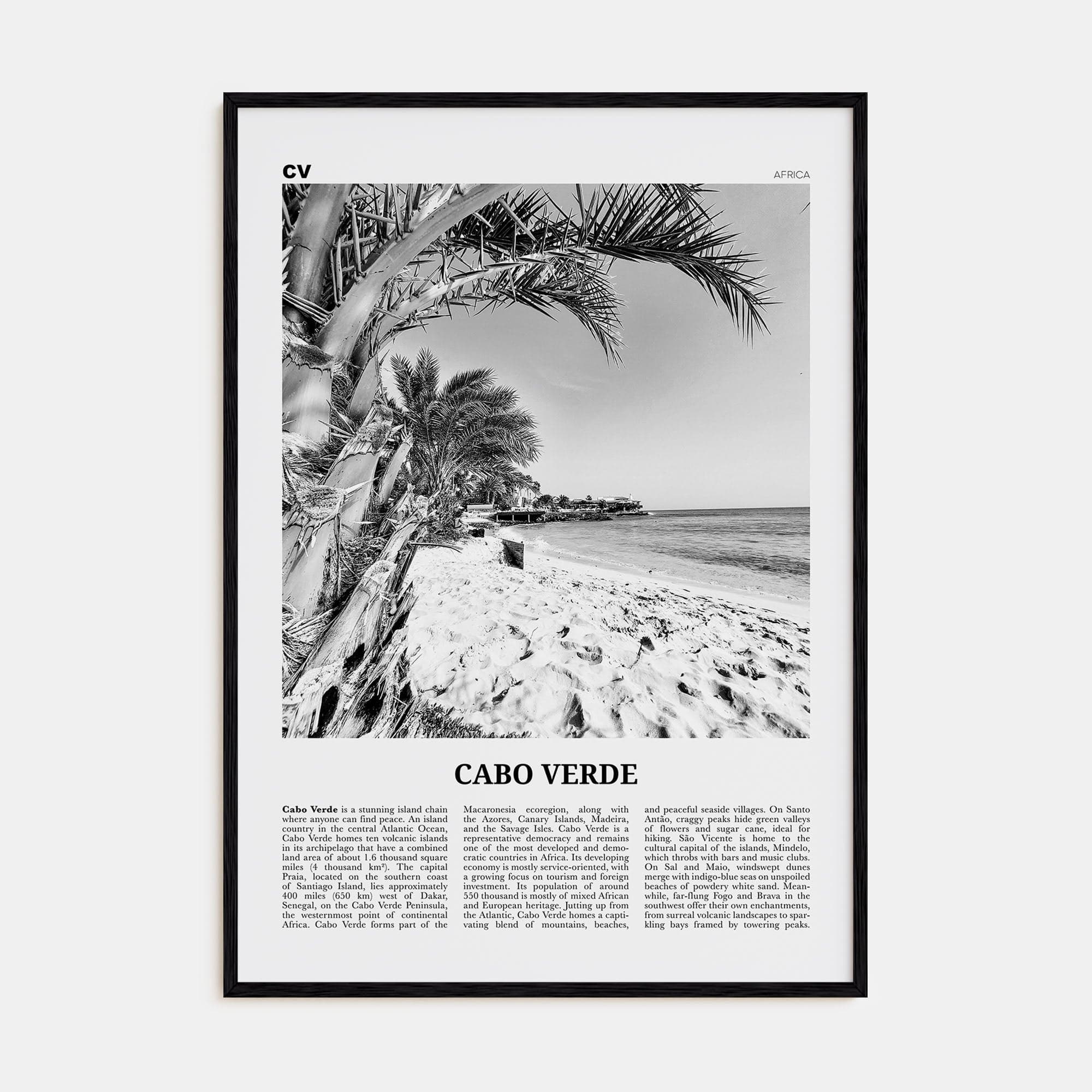 Cabo Verde Poster Black Wood / 8x12 in Nbourhood Travel B&W Poster